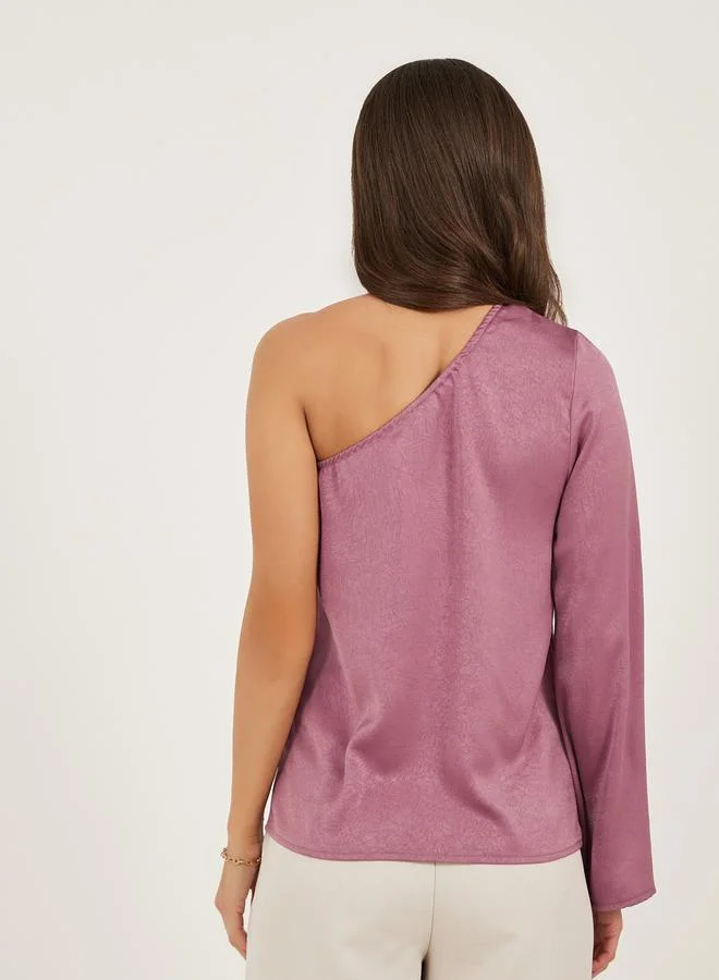 Styli Textured One Shoulder Asymmetric Neck Top